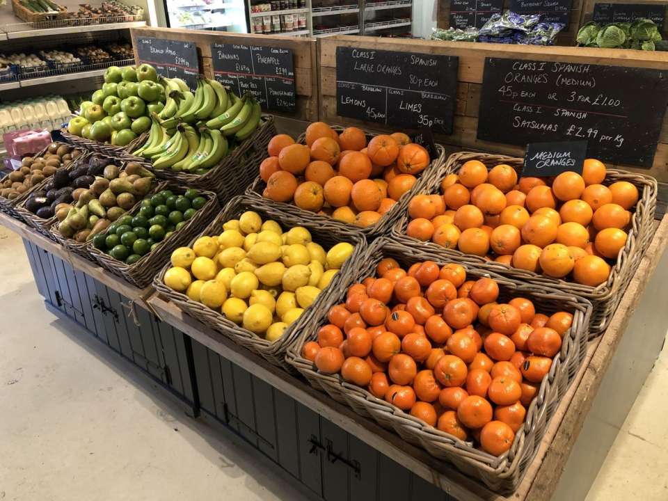 fresh fruit on display in carpenters nursery farm shop