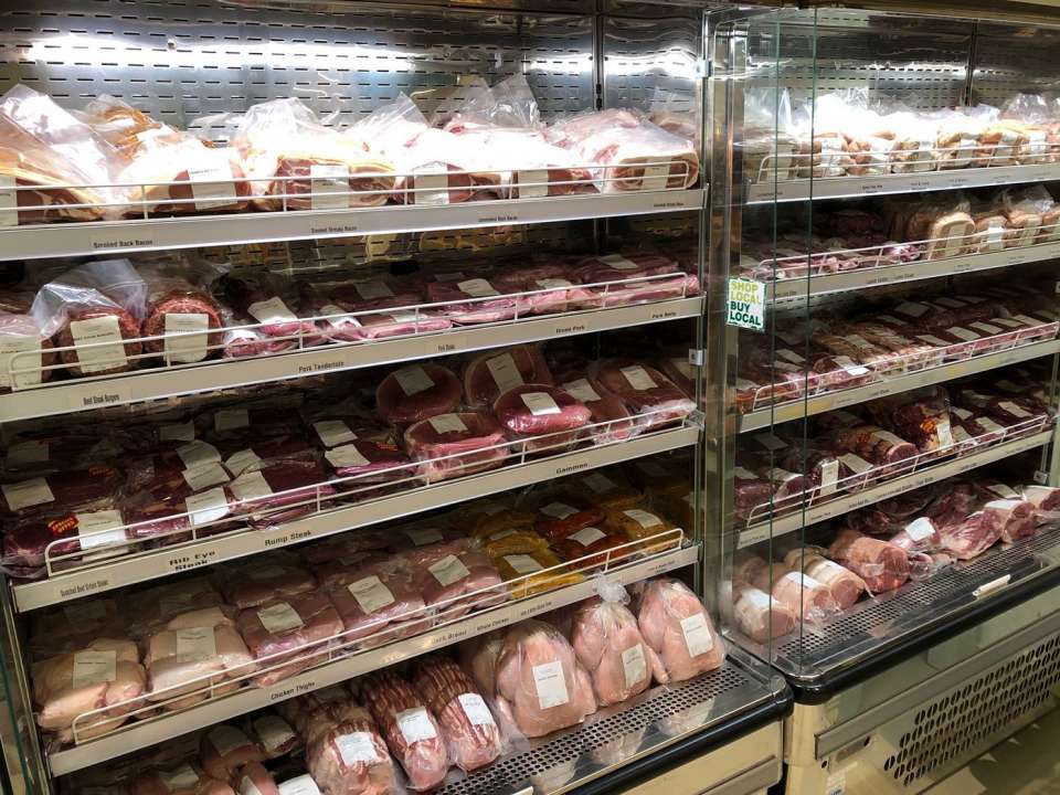 refrigerated meat on display at carpenters nursery farm shop